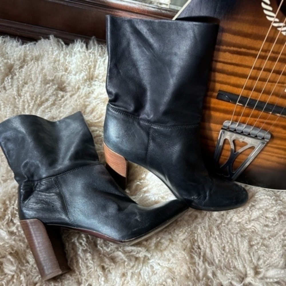 Sale — VINCE Chase Black Fold Over Slouch Boots, 8.5